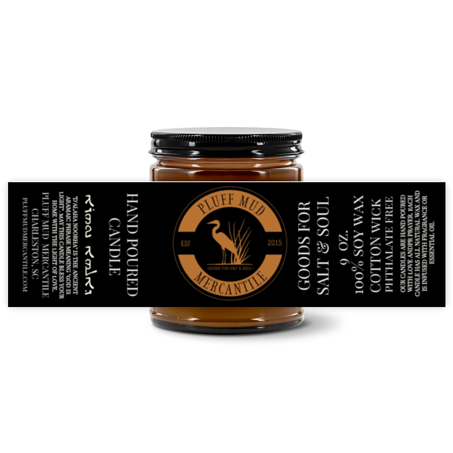 Pluff Mud Mercantile Vintage 9oz Amber Jar Candle | Black Lid