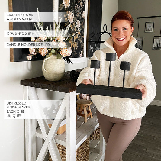 Distressed Black Metal Candle Holder