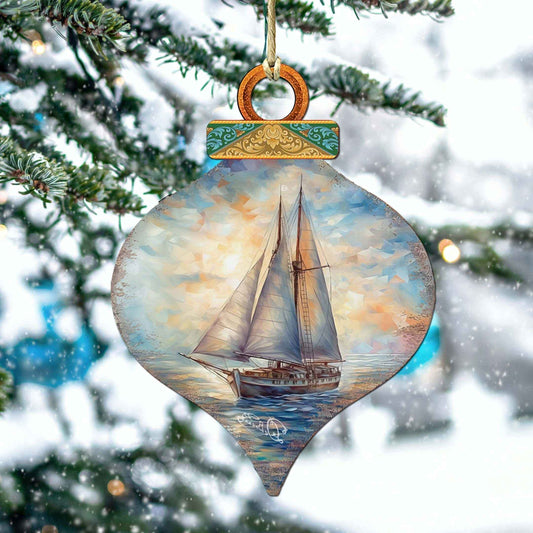 Holiday Coastal Ornaments - Sailboat Symphony Wooden Ornaments by G.Debrekht Coastal Holiday Decor - 8688172
