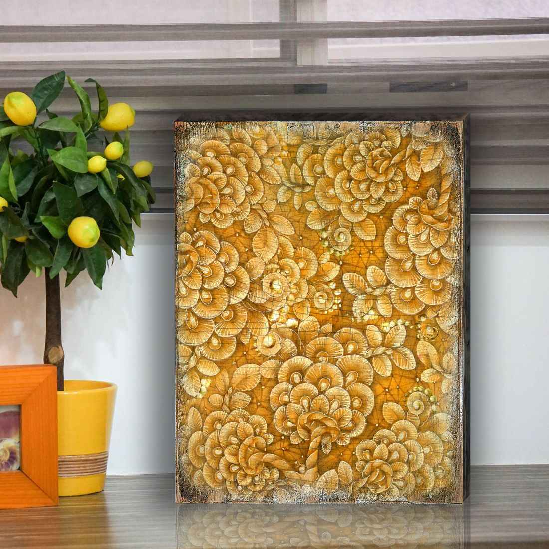 Amali Wooden Wall Art by G. DeBrekht - Floral Ornamental Decor - 95013B