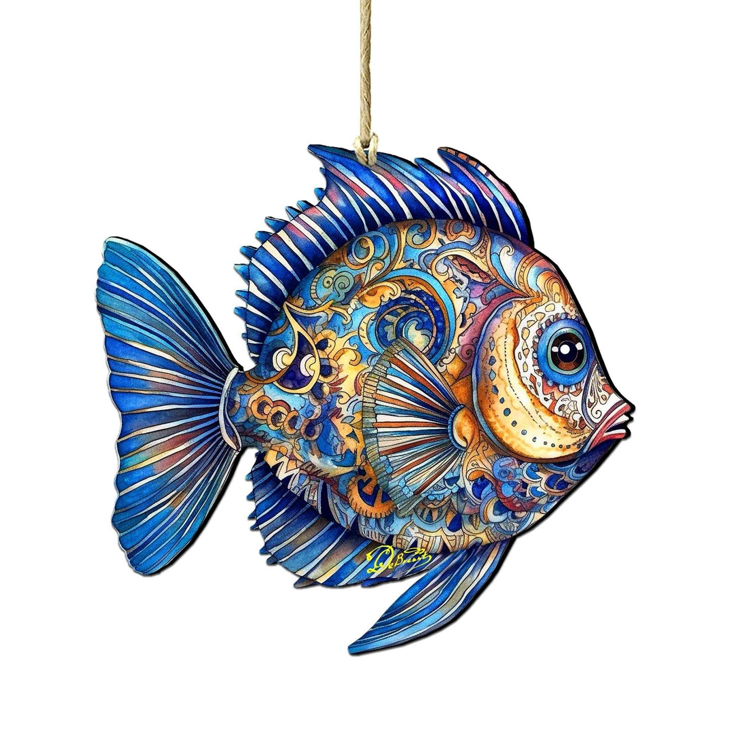 Holiday Coastal Ornaments - Turquoise Tide Fish Wooden Ornaments by G.Debrekht Coastal Holiday Decor - 8688305
