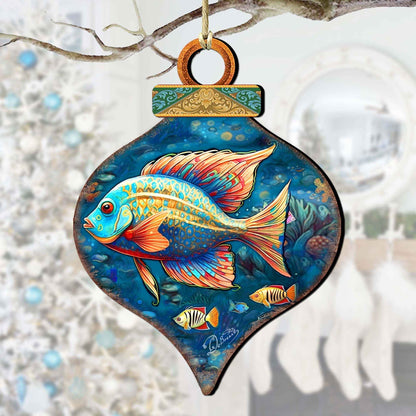 Holiday Coastal Ornaments - Exotic Fish Wooden Ornaments by G. Debrekht Coastal Holiday Decor - 8688179