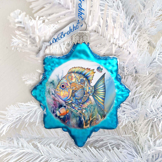 Holiday Coastal Ornament - Blue Fish Keepsake Glass Ornaments by G. Debrekht - Coastal Holiday Decor - 777399