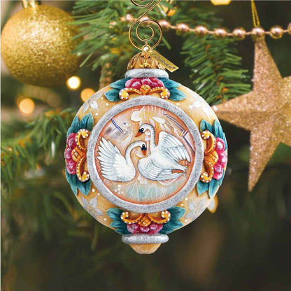 Swans Sculpted Hand-Painted Christmas Ornament by G. DeBrekht - Wildlife Holiday Decor - 6102451
