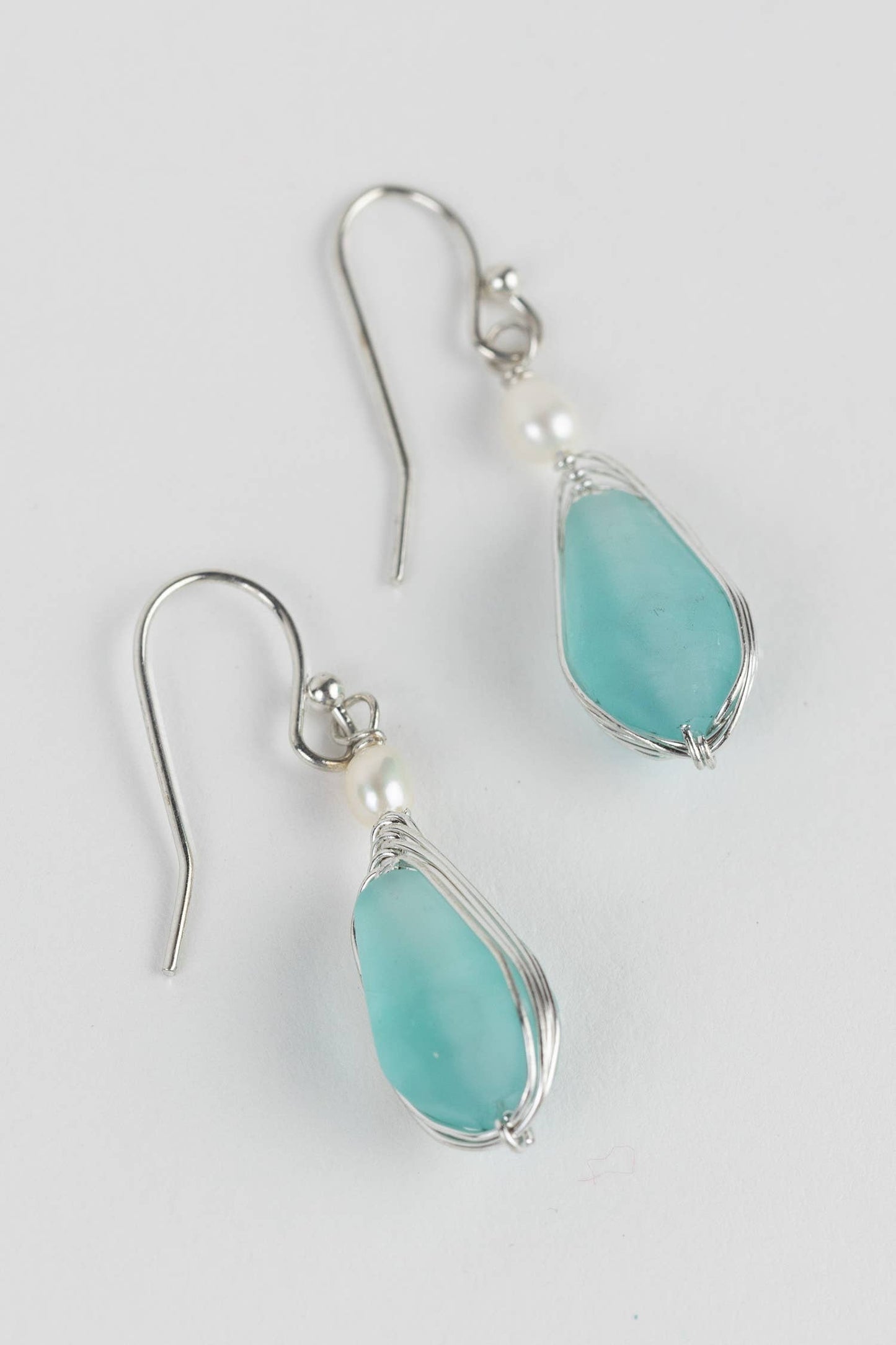 Aqua Pearl Silver Drop Earrings