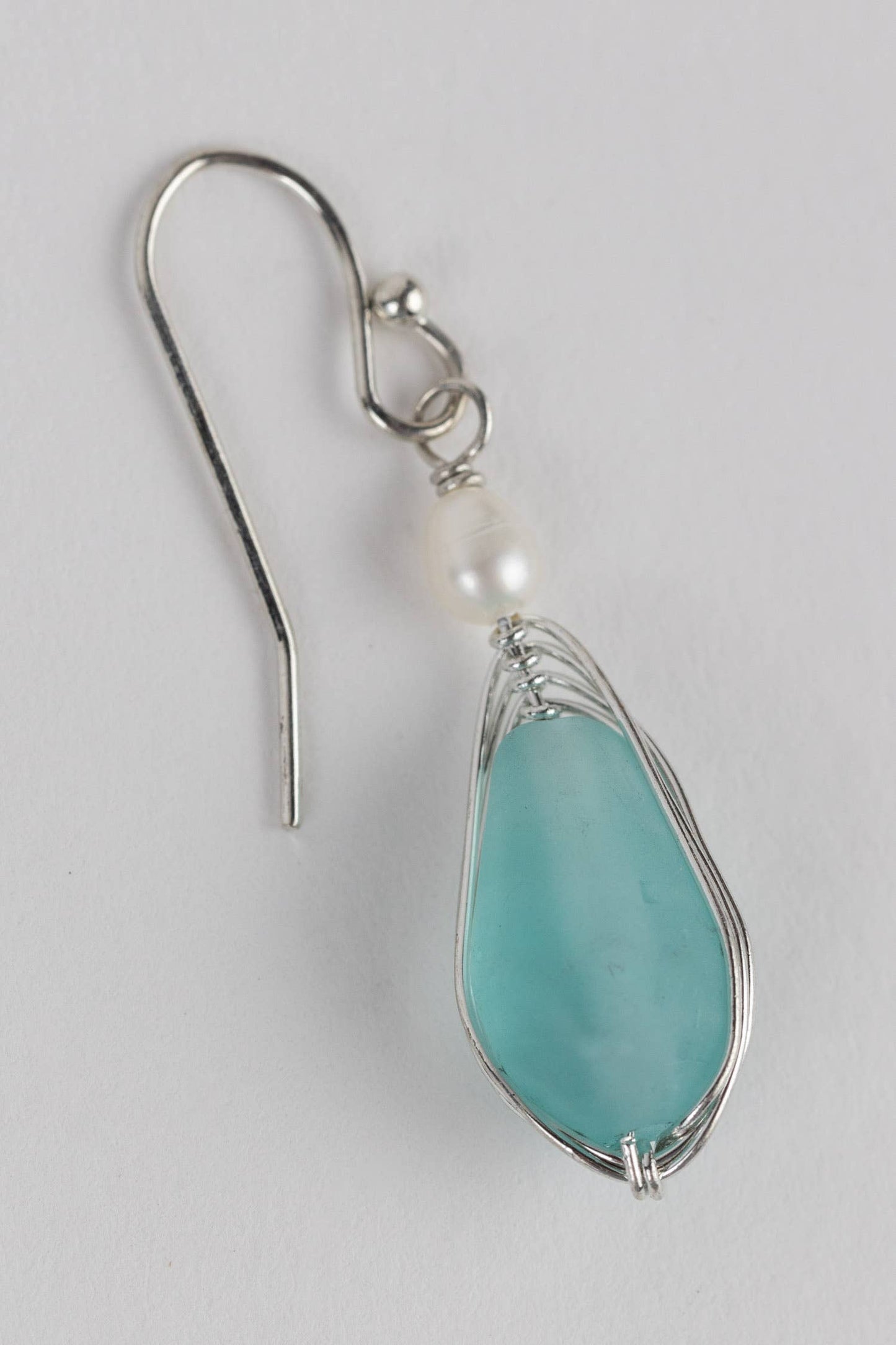 Aqua Pearl Silver Drop Earrings