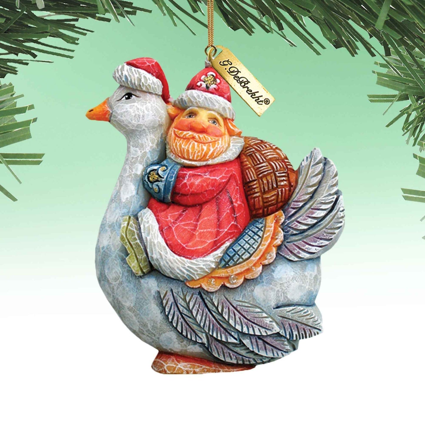 Santa On Goose Sculpted Ornament by G. DeBrekht - 63127