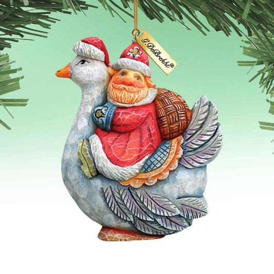 Santa On Goose Sculpted Ornament by G. DeBrekht - 63127
