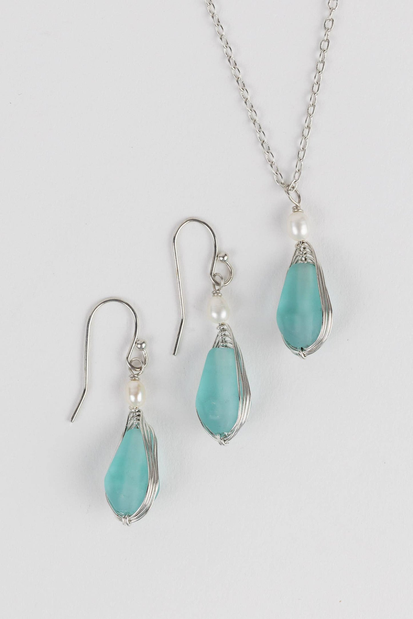 Aqua Pearl Silver Drop Earrings