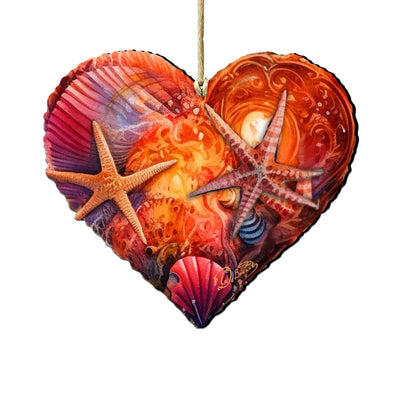 Holiday Coastal Ornaments - Coastal Heart Wooden Ornaments by G.Debrekht Coastal Holiday Decor - 8688199