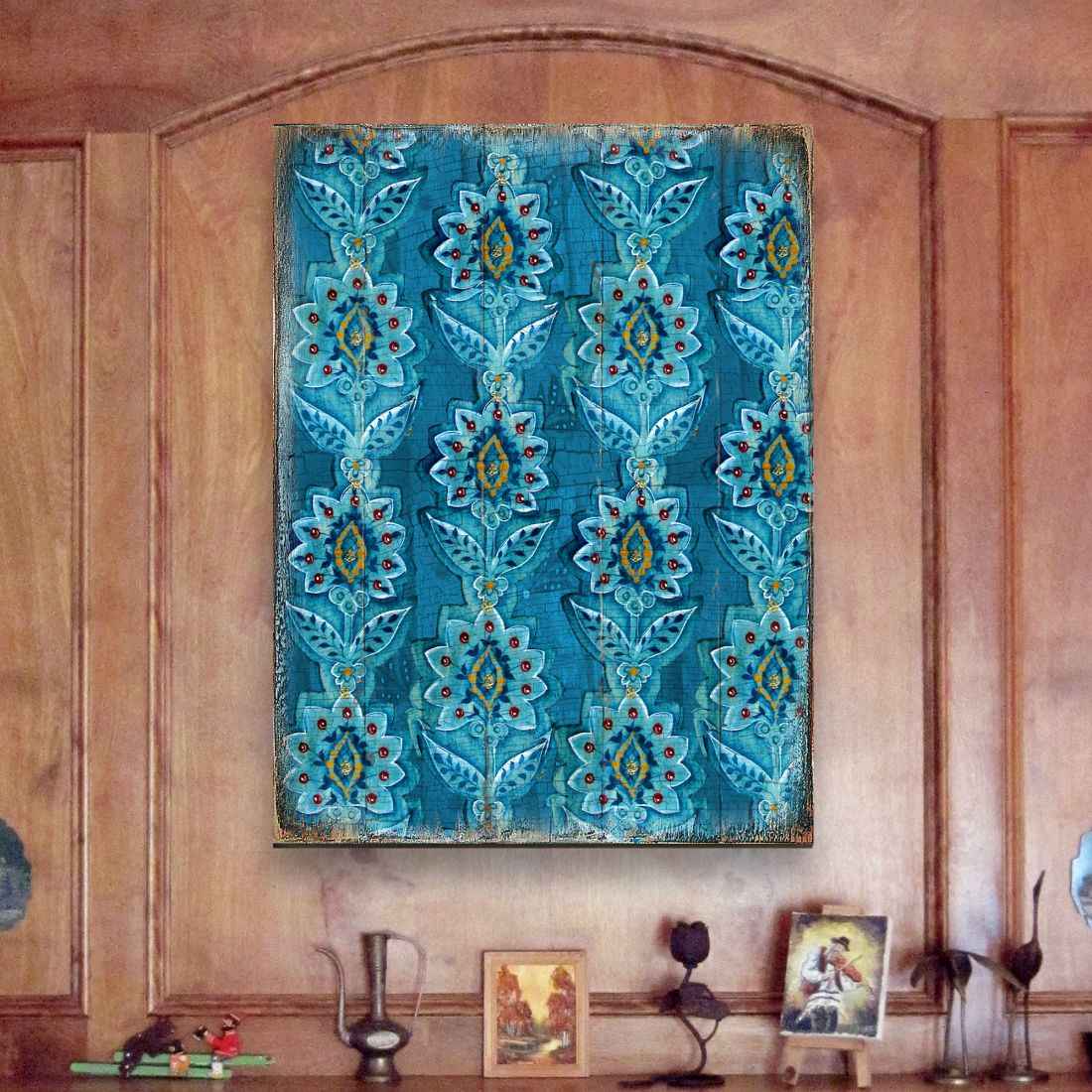 Blue Floral Rustic Wooden Wall Art by G. DeBrekht - Floral Ornamental Decor - 95016B