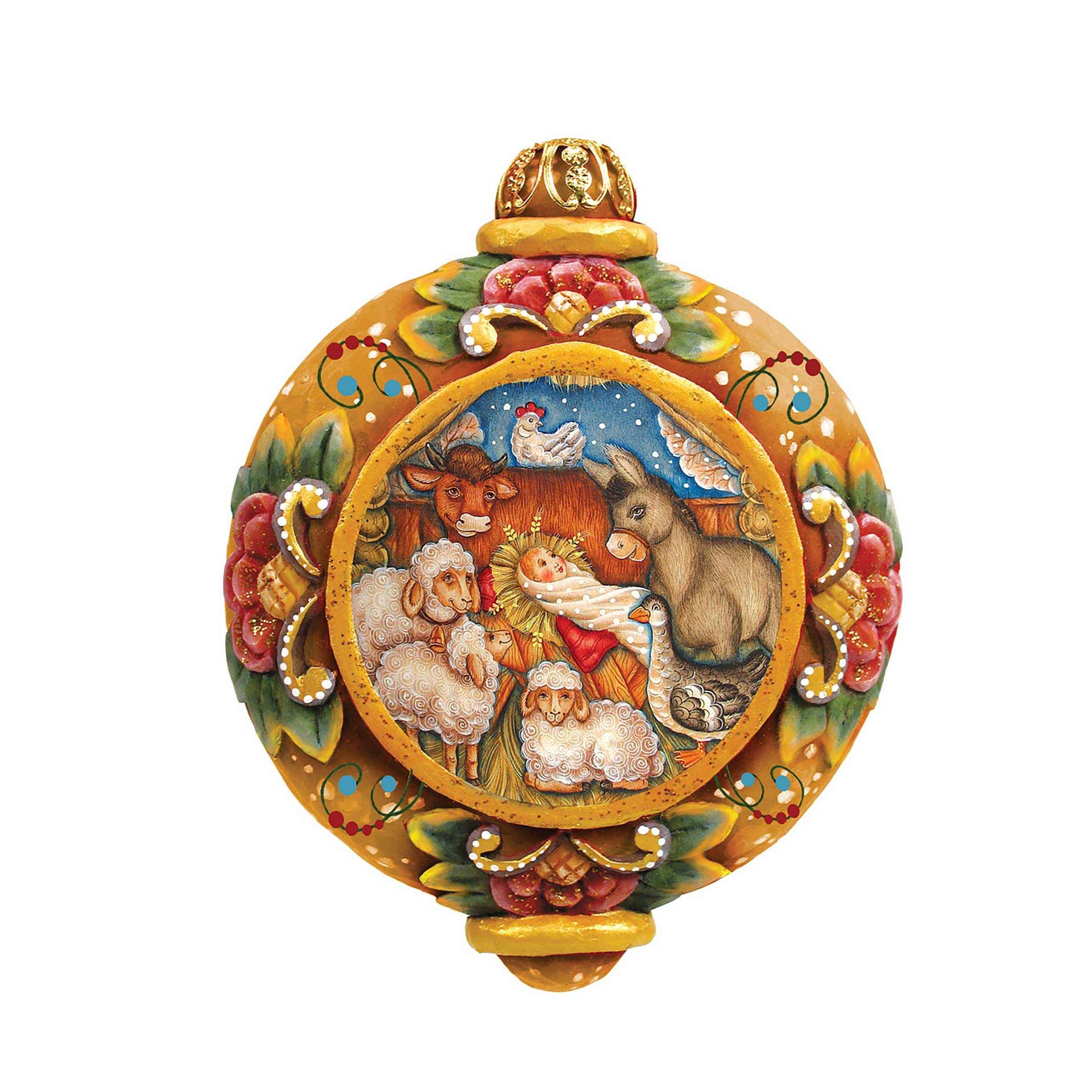 Village Nativity Sculpted Hand-Painted Christmas Ornament by G. DeBrekht - Nativity Holiday Décor - 6102414