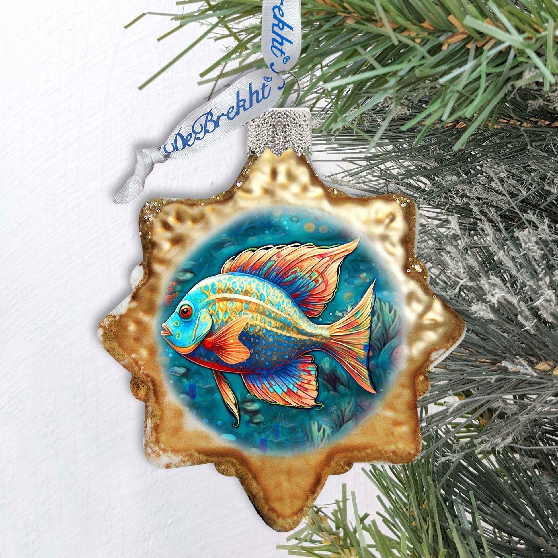 Holiday Coastal Ornament - Ocean Fish Keepsake Glass Ornaments by G. Debrekht - Coastal Holiday Decor - 777405