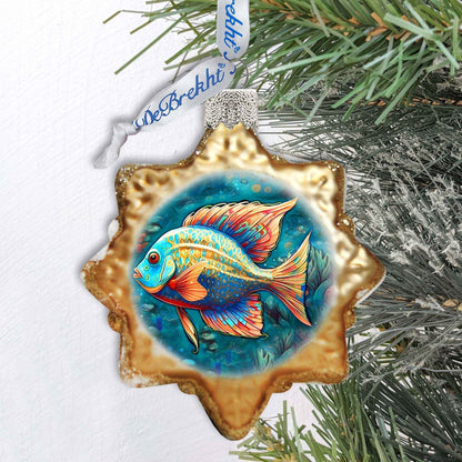 Holiday Coastal Ornament - Ocean Fish Keepsake Glass Ornaments by G. Debrekht - Coastal Holiday Decor - 777405