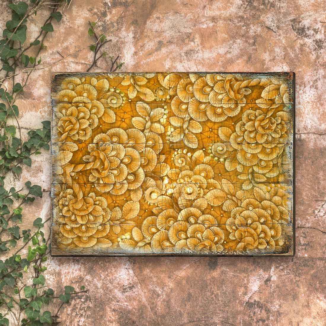 Amali Wooden Wall Art by G. DeBrekht - Floral Ornamental Decor - 95013B
