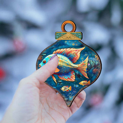 Holiday Coastal Ornaments - Exotic Fish Wooden Ornaments by G. Debrekht Coastal Holiday Decor - 8688179