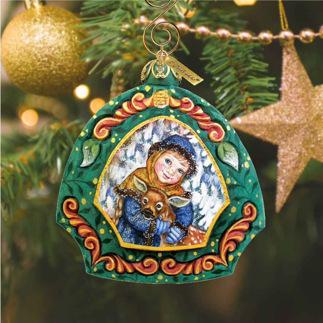 Girl with Deer Sculpted Hand-Painted Christmas Ornament by G. DeBrekht - Christmas Decor - 6102821
