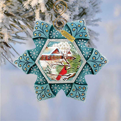 Cardinal Snowfall Sculpted Hand-Painted Christmas Ornament by G. DeBrekht - Wildlife Holiday Decor - 6102180