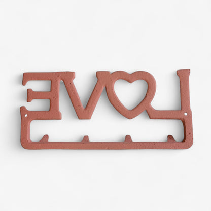 Love Wall Hook Rack with Heart, Cast Iron for Keys, Scarves or Jewelry
