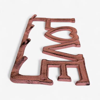Love Wall Hook Rack with Heart, Cast Iron for Keys, Scarves or Jewelry