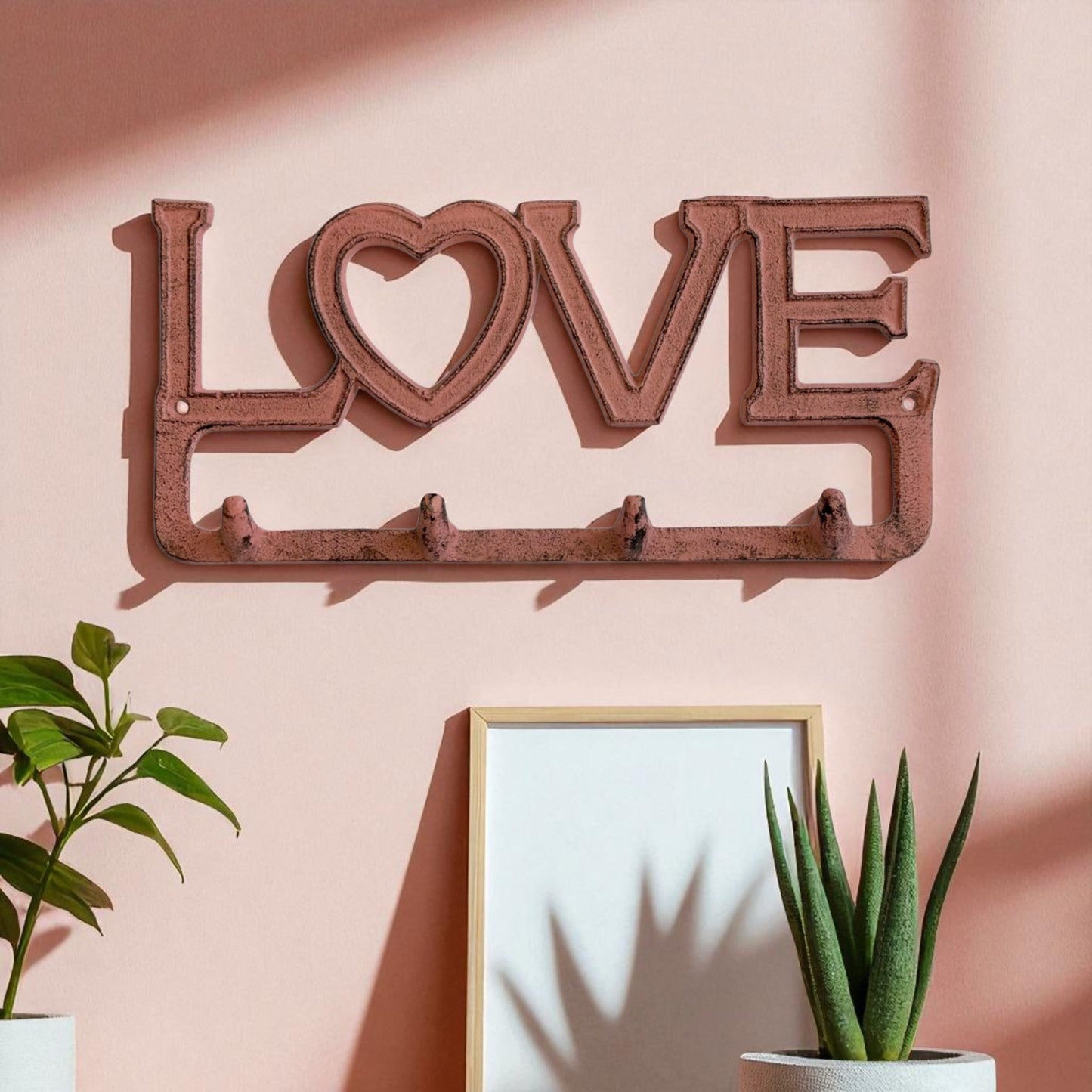 Love Wall Hook Rack with Heart, Cast Iron for Keys, Scarves or Jewelry