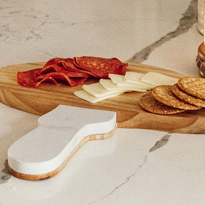 Marble and Wood Mushroom Cutting Board