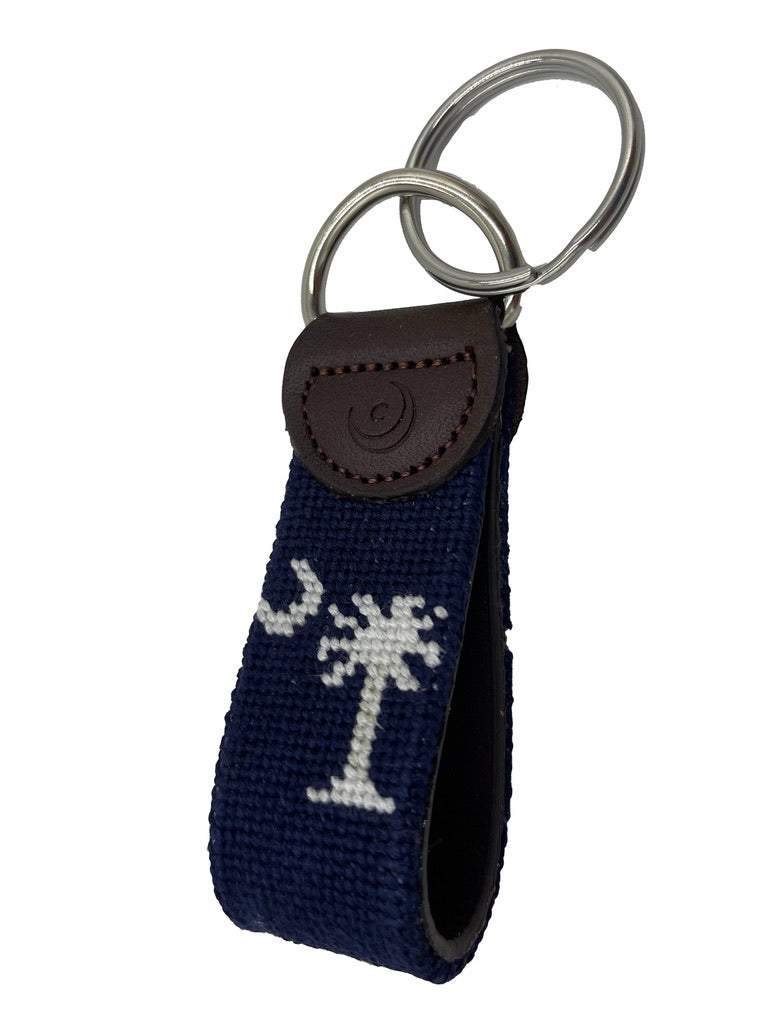 Crescent Moon and Palmetto Hand-stitched Needlepoint Key Fob