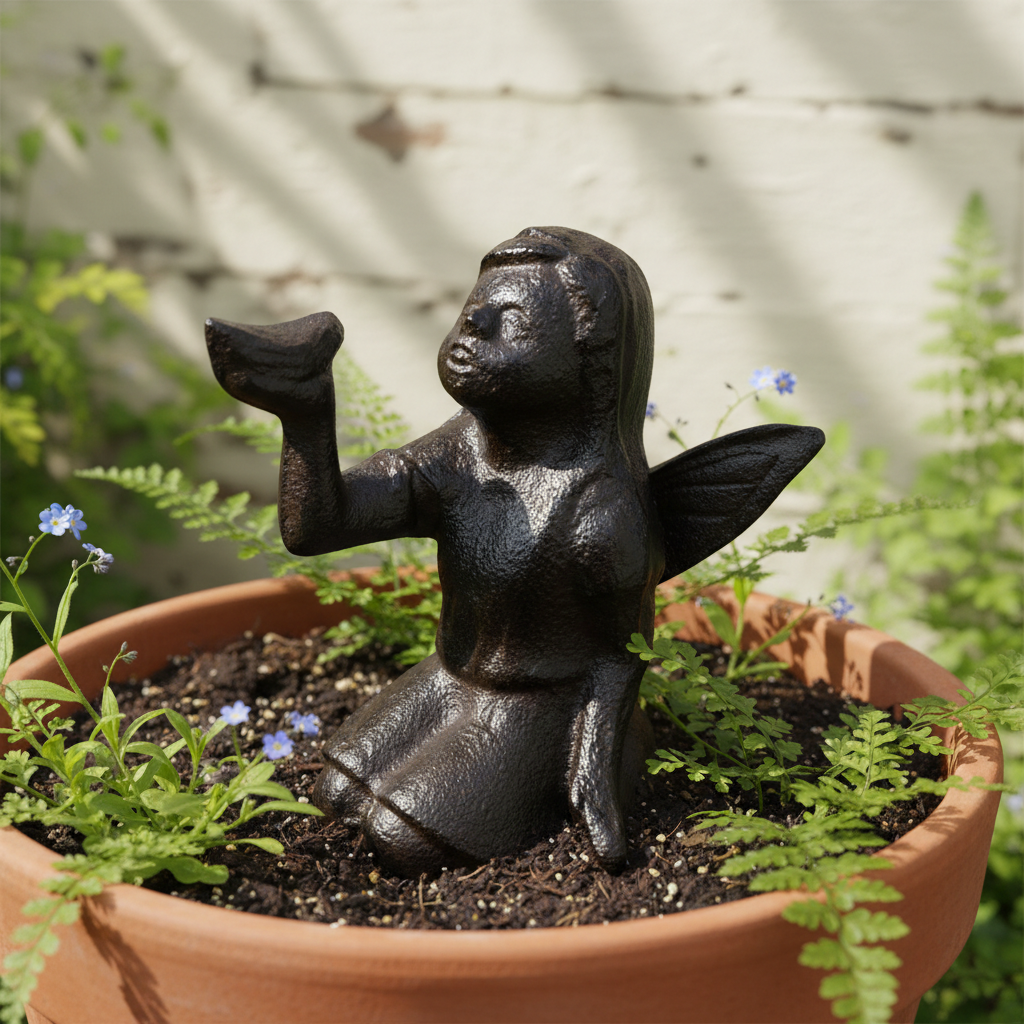 Fairy Garden Statue, Cast Iron Indoor Outdoor Shelf Decor