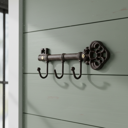 Key Hook Rack, Antique Cast Iron, 3 Hooks for Keys, Coats or Hats