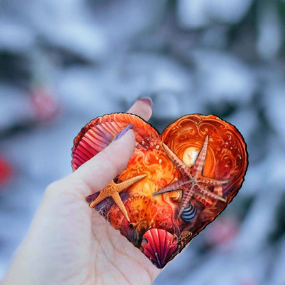 Holiday Coastal Ornaments - Coastal Heart Wooden Ornaments by G.Debrekht Coastal Holiday Decor - 8688199