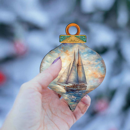 Holiday Coastal Ornaments - Sailboat Symphony Wooden Ornaments by G.Debrekht Coastal Holiday Decor - 8688172