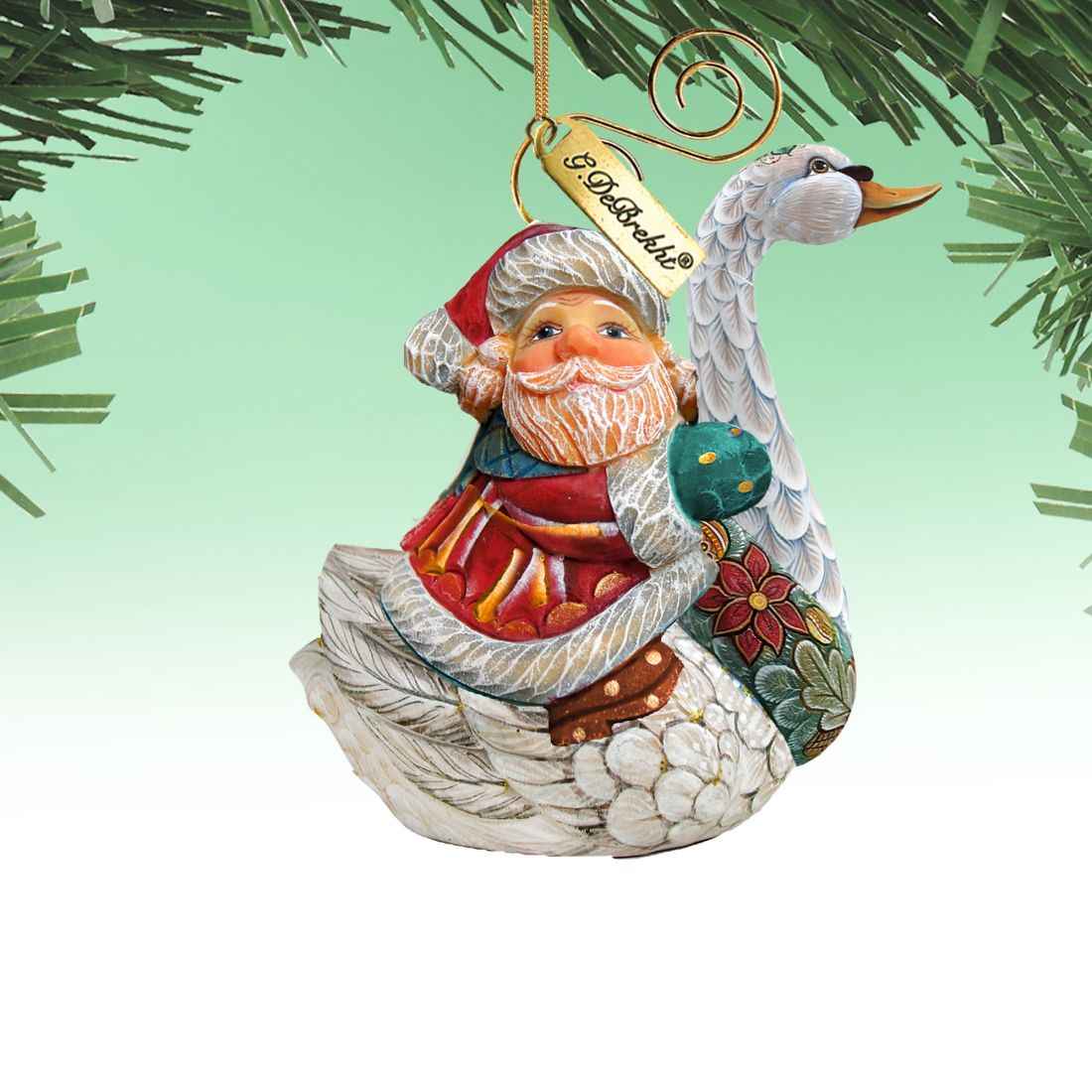 Christmas Goose Santa Sculpted Hand-Painted Ornament by G. DeBrekht - Christmas Santa Snowman Décor - 63156