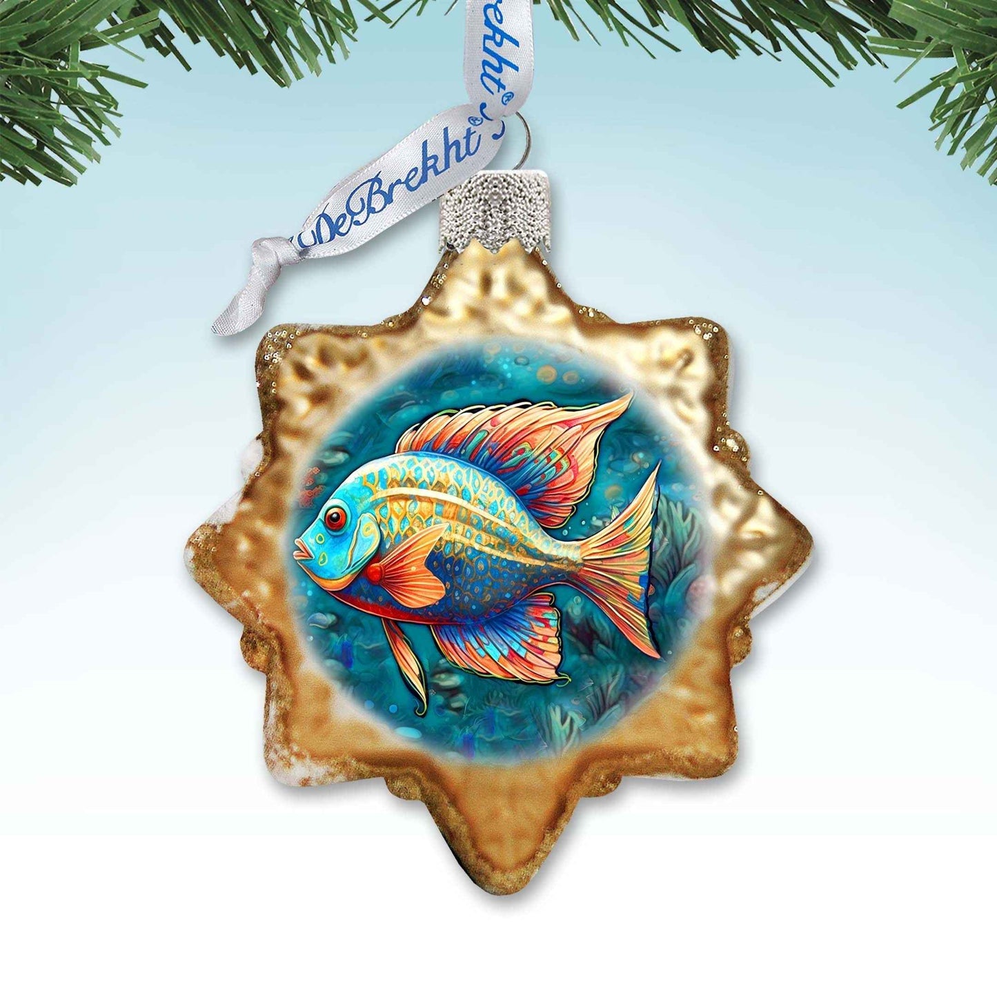 Holiday Coastal Ornament - Ocean Fish Keepsake Glass Ornaments by G. Debrekht - Coastal Holiday Decor - 777405