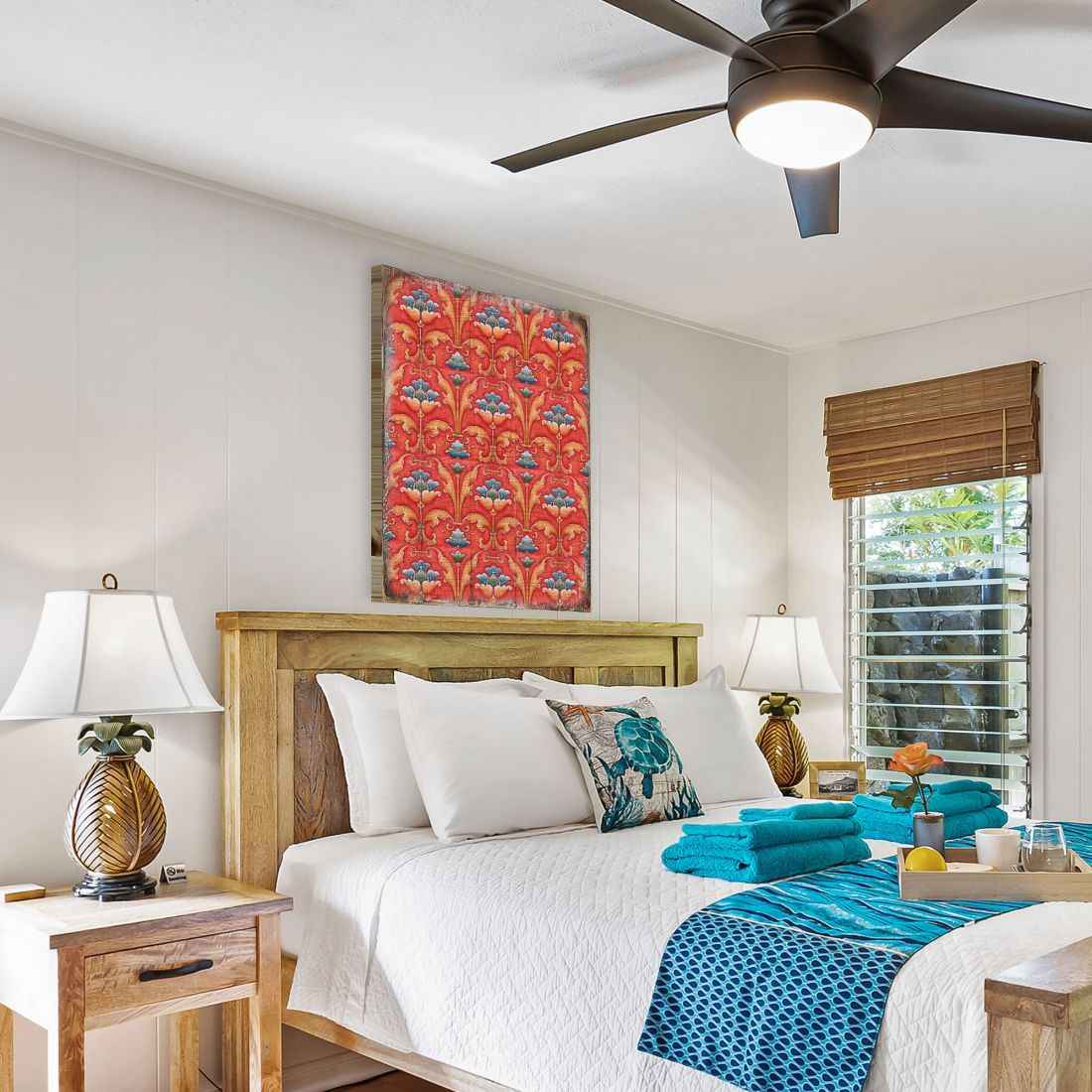 Red and Blue Floral Rustic Wooden Wall Art by G. DeBrekht - Floral Ornamental Decor - 95017B