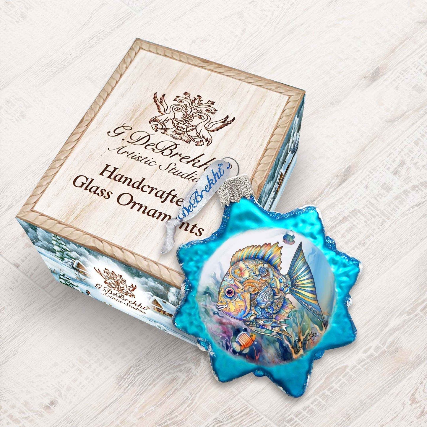 Holiday Coastal Ornament - Blue Fish Keepsake Glass Ornaments by G. Debrekht - Coastal Holiday Decor - 777399