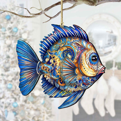 Holiday Coastal Ornaments - Turquoise Tide Fish Wooden Ornaments by G.Debrekht Coastal Holiday Decor - 8688305