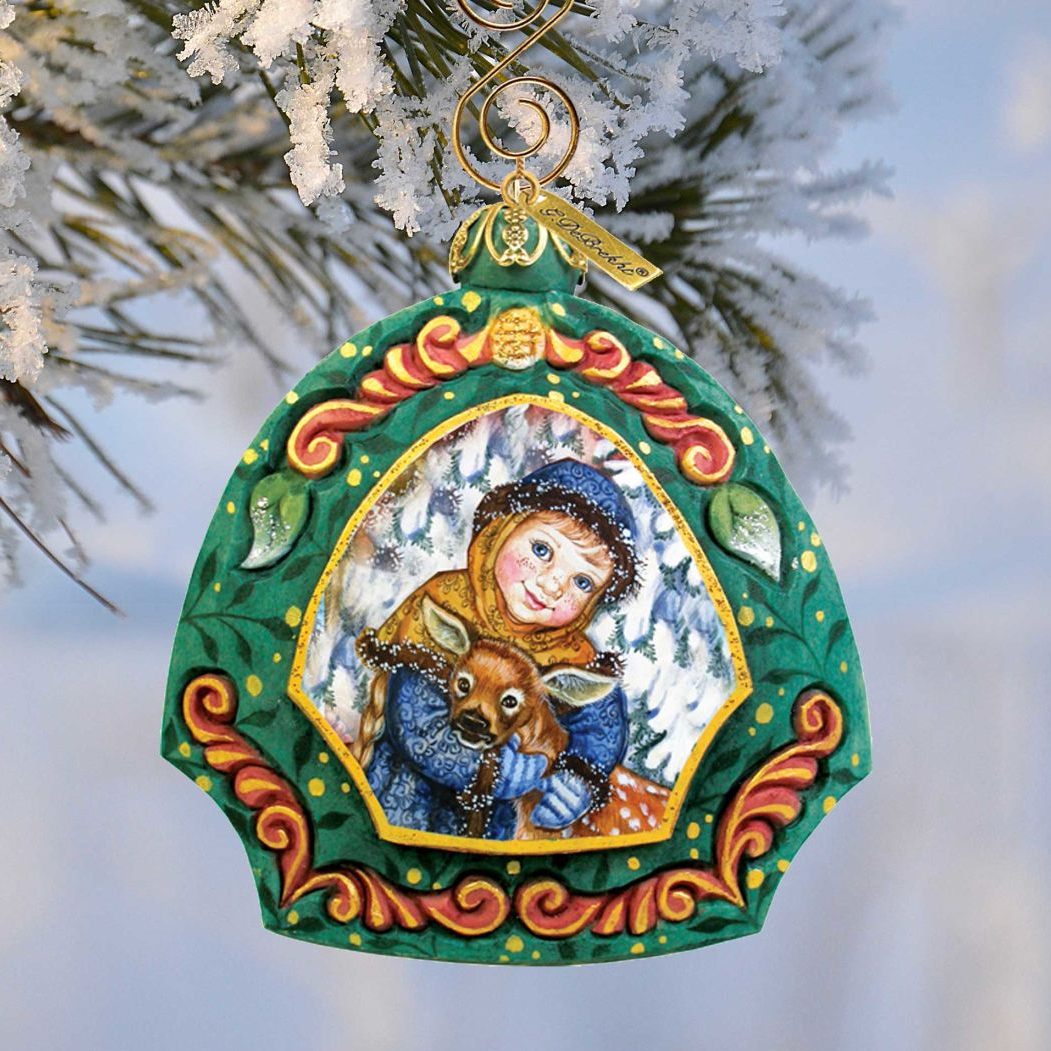 Girl with Deer Sculpted Hand-Painted Christmas Ornament by G. DeBrekht - Christmas Decor - 6102821