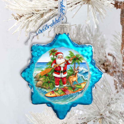Holiday Coastal Ornament - Santa's Surf Keepsake Glass Ornaments by G. Debrekht - Christmas Décor - 777417
