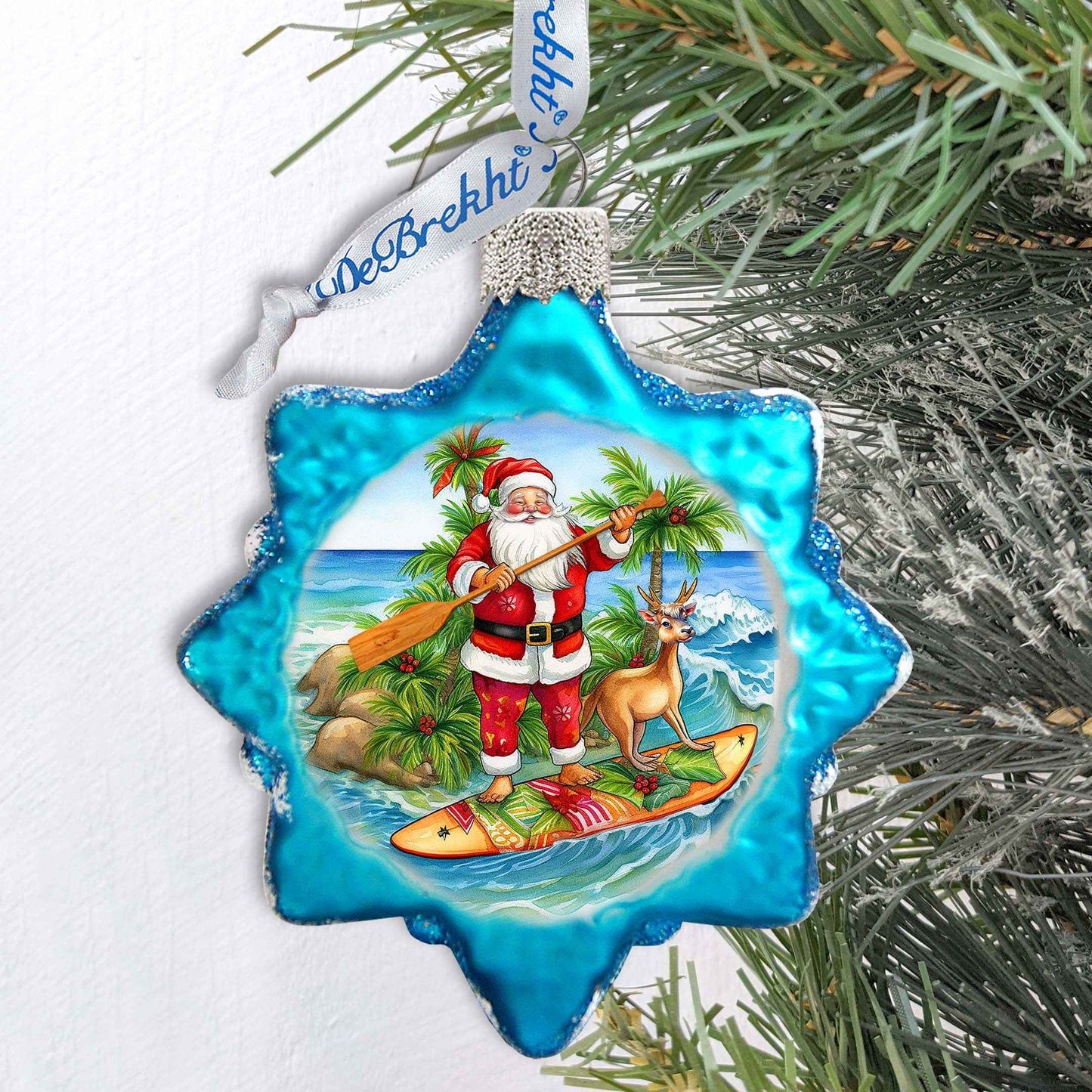 Holiday Coastal Ornament - Santa's Surf Keepsake Glass Ornaments by G. Debrekht - Christmas Décor - 777417