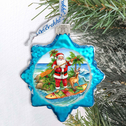Holiday Coastal Ornament - Santa's Surf Keepsake Glass Ornaments by G. Debrekht - Christmas Décor - 777417