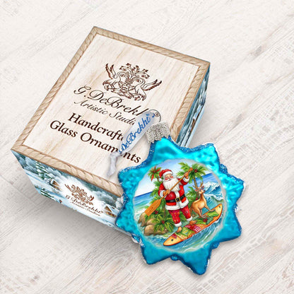 Holiday Coastal Ornament - Santa's Surf Keepsake Glass Ornaments by G. Debrekht - Christmas Décor - 777417