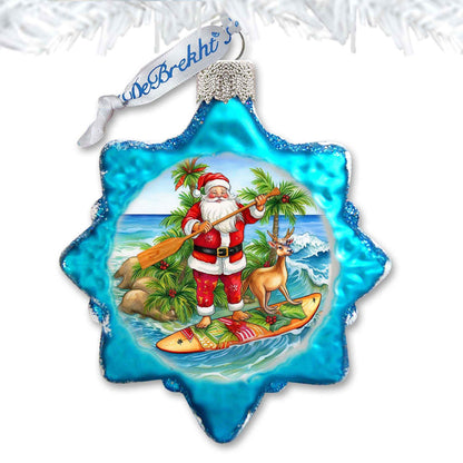 Holiday Coastal Ornament - Santa's Surf Keepsake Glass Ornaments by G. Debrekht - Christmas Décor - 777417
