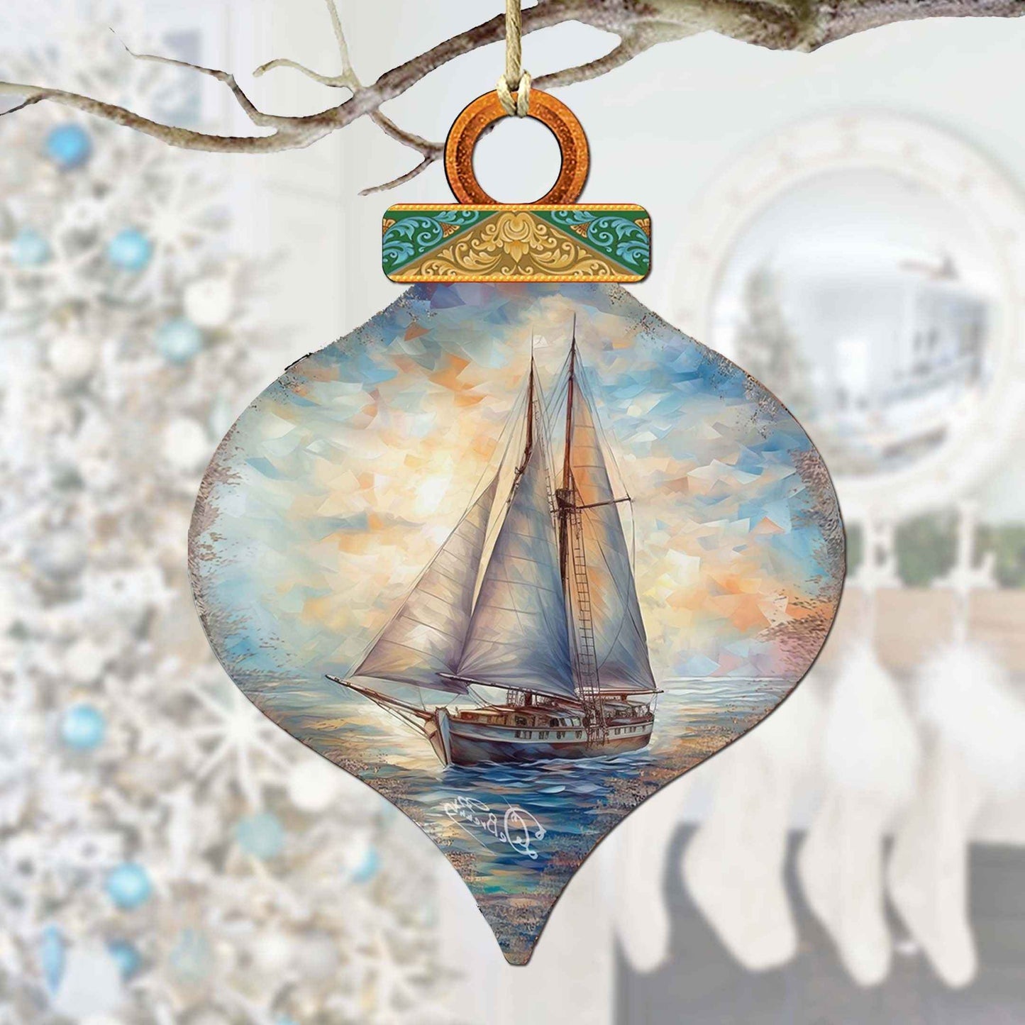 Holiday Coastal Ornaments - Sailboat Symphony Wooden Ornaments by G.Debrekht Coastal Holiday Decor - 8688172
