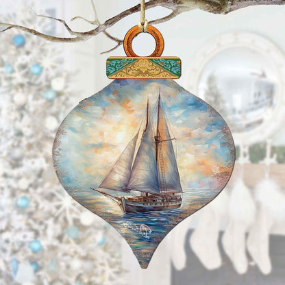 Holiday Coastal Ornaments - Sailboat Symphony Wooden Ornaments by G.Debrekht Coastal Holiday Decor - 8688172
