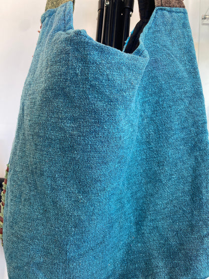 OM Denim Blue Floral Stripped Messenger Bag