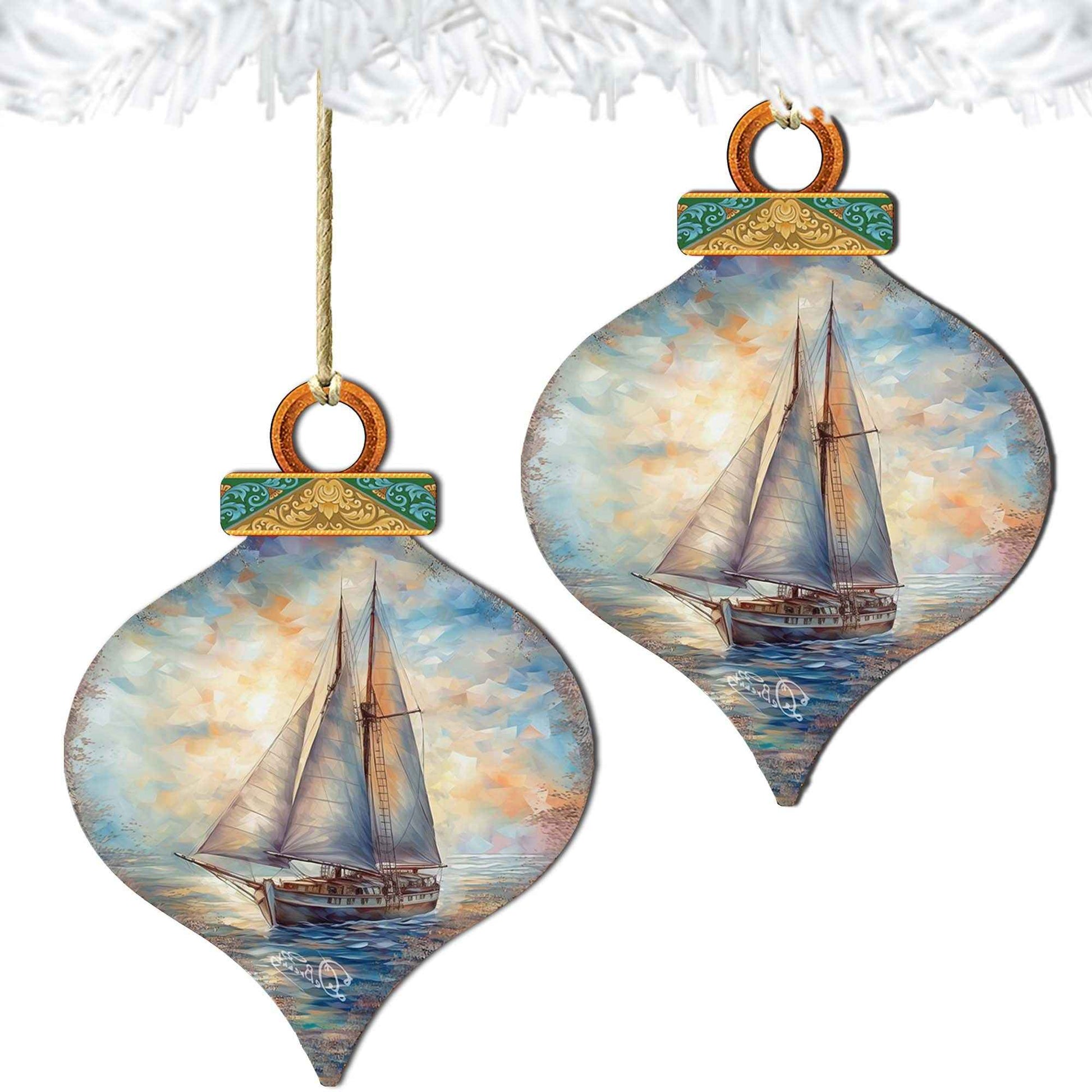 Holiday Coastal Ornaments - Sailboat Symphony Wooden Ornaments by G.Debrekht Coastal Holiday Decor - 8688172