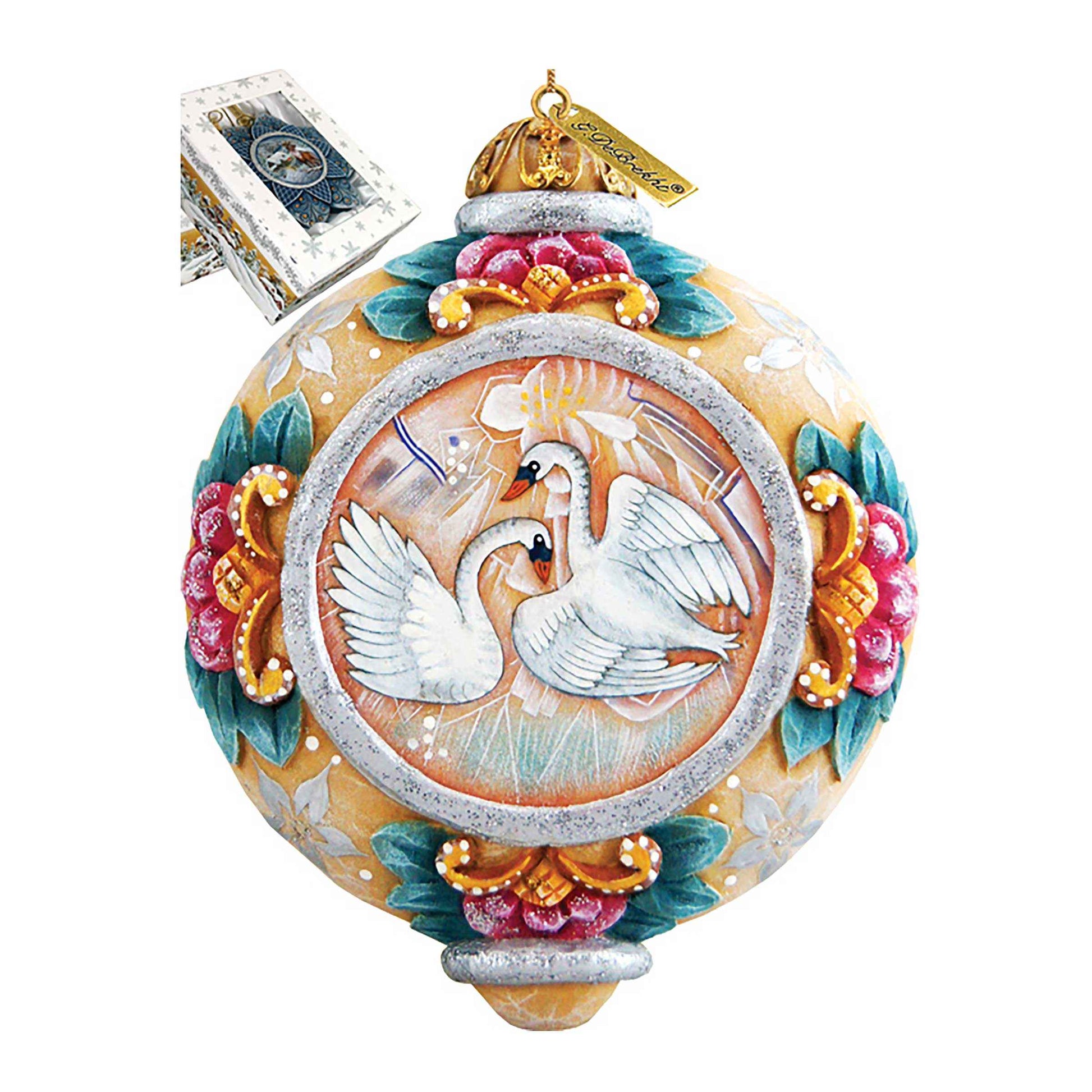 Swans Sculpted Hand-Painted Christmas Ornament by G. DeBrekht - Wildlife Holiday Decor - 6102451