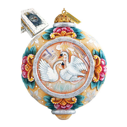 Swans Sculpted Hand-Painted Christmas Ornament by G. DeBrekht - Wildlife Holiday Decor - 6102451