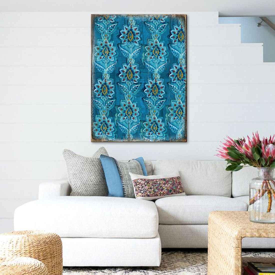 Blue Floral Rustic Wooden Wall Art by G. DeBrekht - Floral Ornamental Decor - 95016B