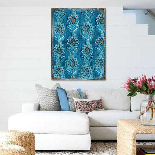 Blue Floral Rustic Wooden Wall Art by G. DeBrekht - Floral Ornamental Decor - 95016B